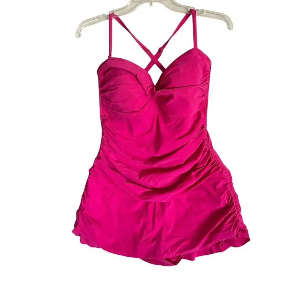 Profile by Gottex Women's M Pink Ruched Swimdress One-Piece‎ Swimsuit
